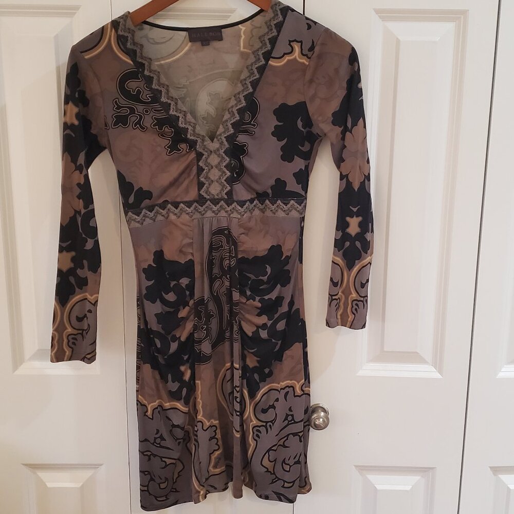 Hale bob dress grey and black v neck silk xs